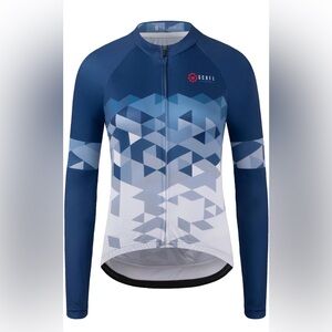 Long Sleeve Geo Cycling Jersey - Blue/White Women’s Large NWOT